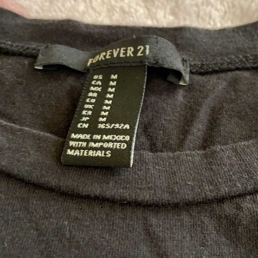 Forever 21 black long sleeve cropped cutoff saying tee “ Less is the new more “ - Picture 3 of 5
